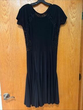 Elegant Black Lace-Panel Midi Dress